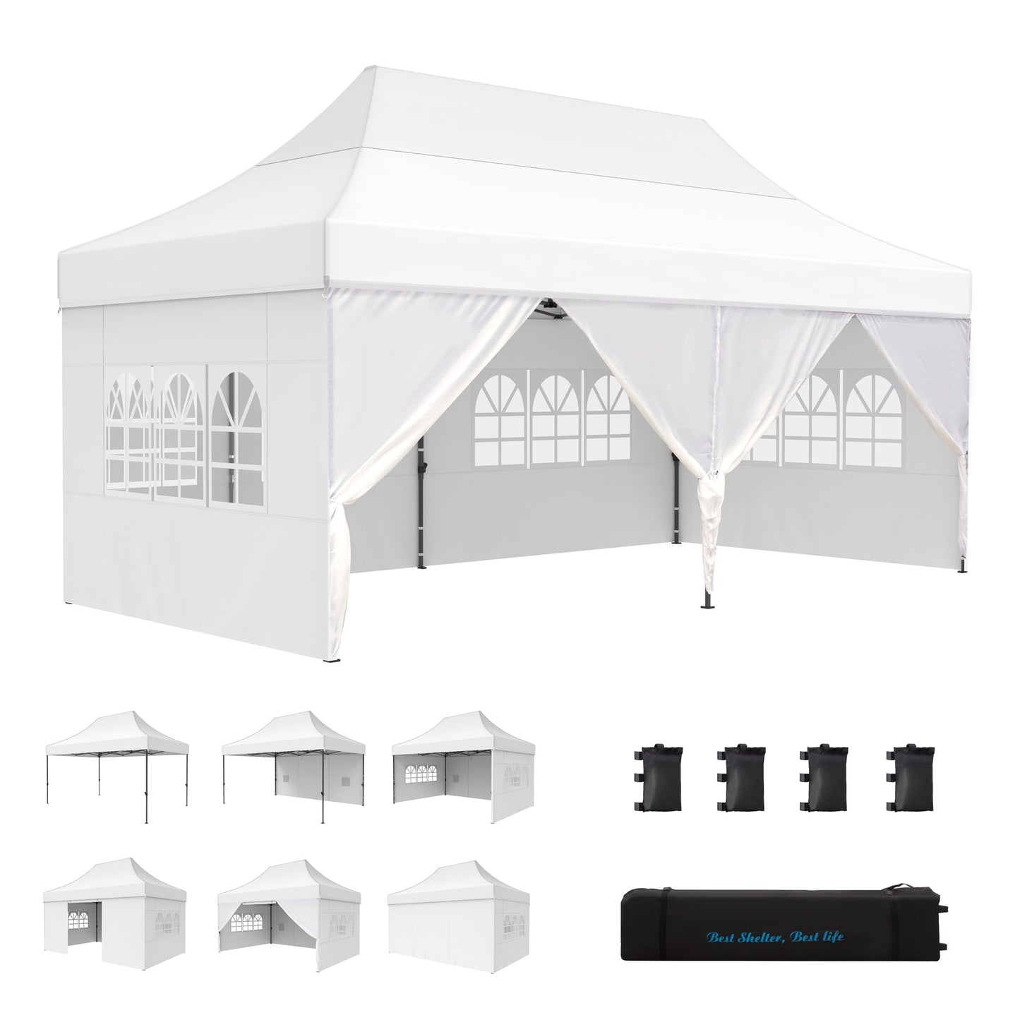 Summit Living 10 by 20 FT Pop Up Canopy Tent Commercial Heavy Duty Instant Canopy for Outside with Sidewalls White