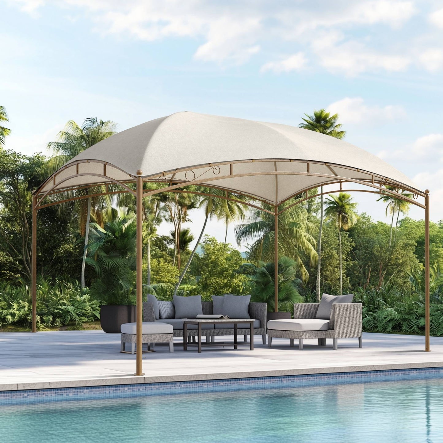 Summit Living 10'x13' Patio Gazebo Heavy Duty Metal Frame Canopy Tent Shelter for outside Deck, Off-White