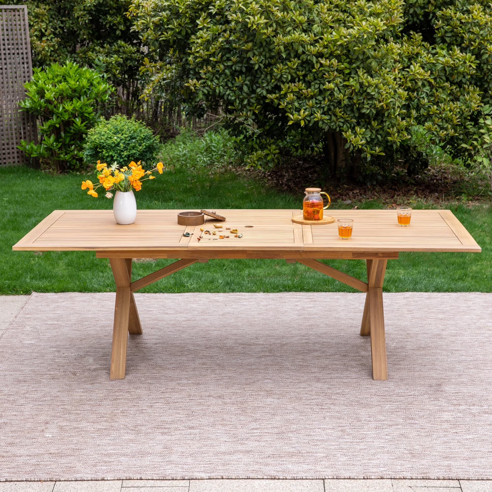 SUMMIT LIVING 100% Acacia Wood Expandable Outdoor Dining Table, Patio