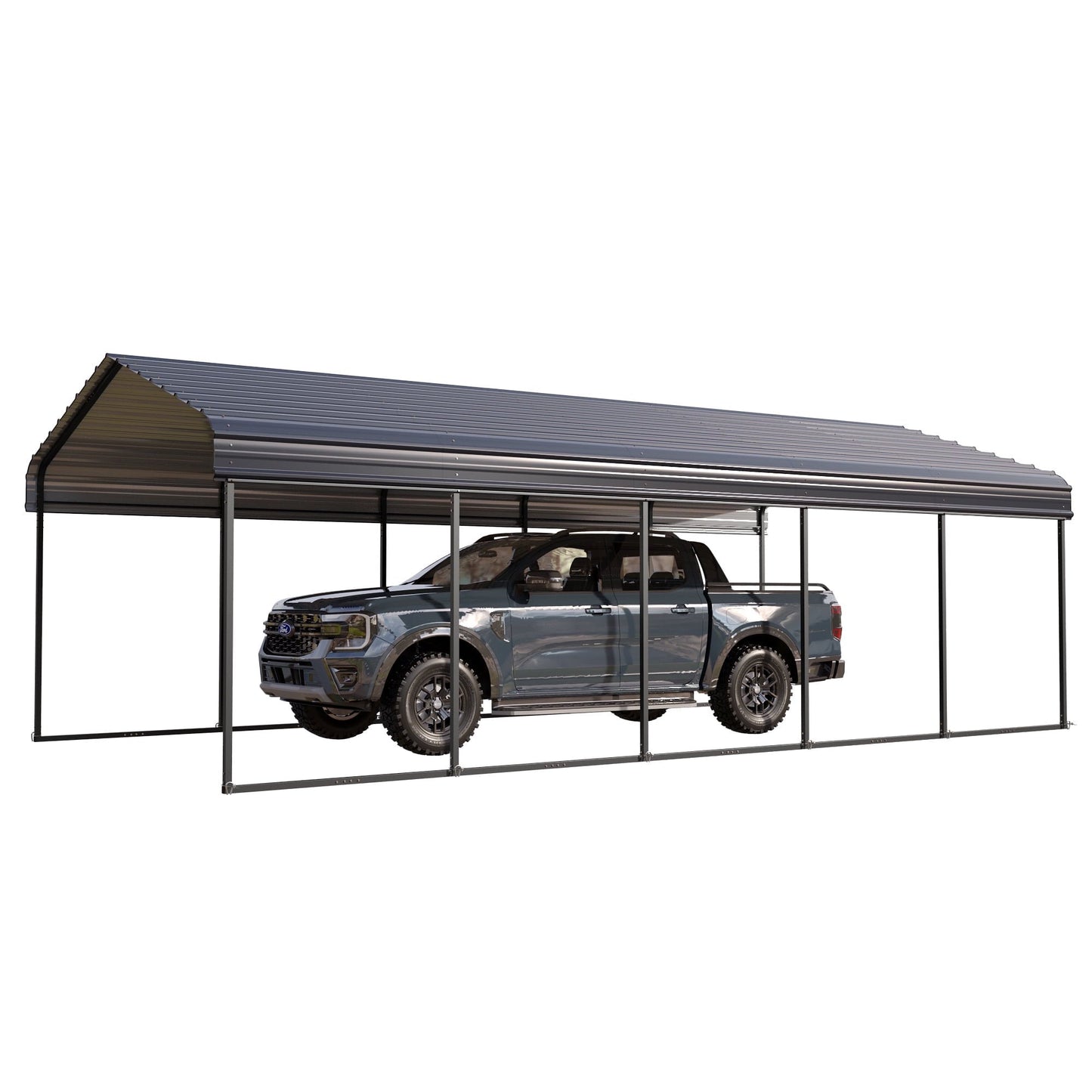 Summit Living 12 x 25 ft Metal Carport with Galvanized Steel Roof, Heavy-Duty Garage Car Storage Shelter, Gray