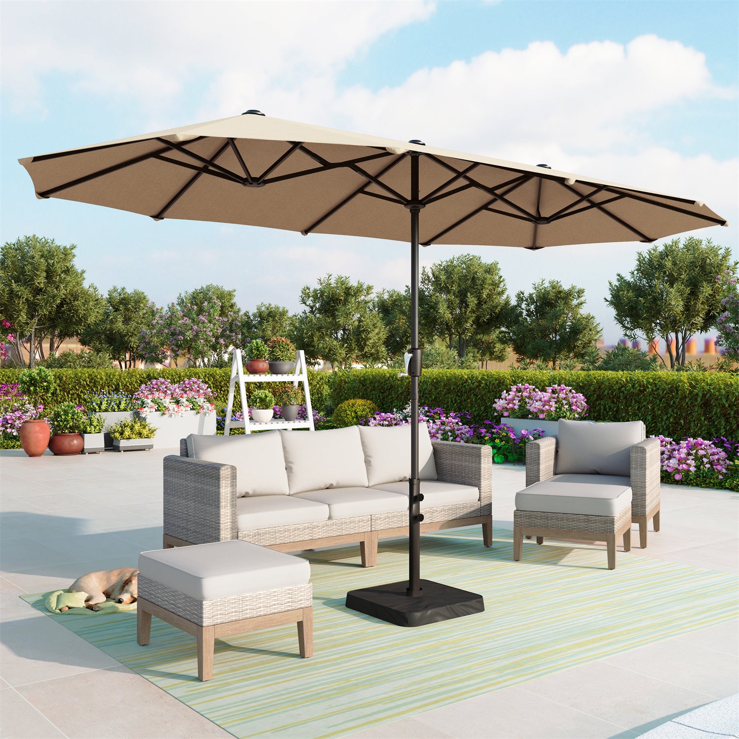 beige umbrella patio SUMMIT LIVING 13 ft Large Patio Umbrella Double-Sided Rectangular Outdoor Market Table Umbrella for Outside – Beige