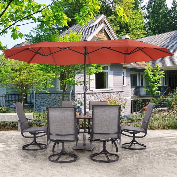 SUMMIT LIVING 13 ft Large Patio Umbrella Double-Sided Rectangular Outdoor Market Table Umbrella for Outside – Orange Red