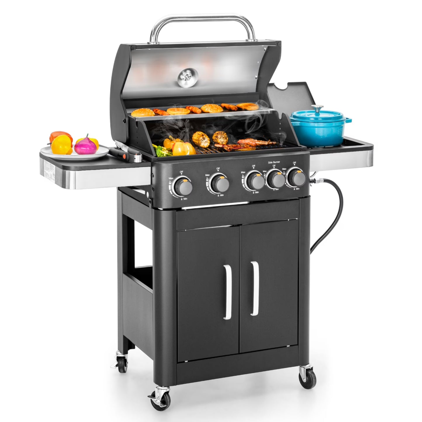 Summit Living 4 Burner Propane Gas Grill with Side Burner Stainless Steel BBQ Grill