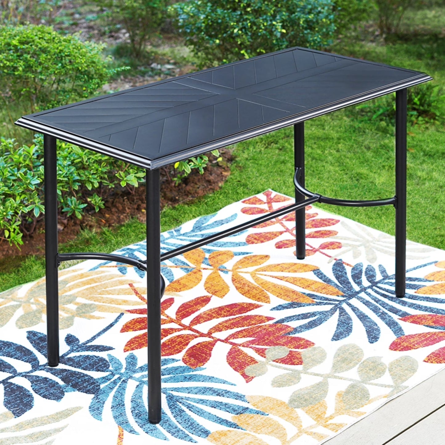 SUMMIT LIVING Outdoor Metal Bar Table,Counter Height Table for Patio,Suitable for 4-6 People,Black