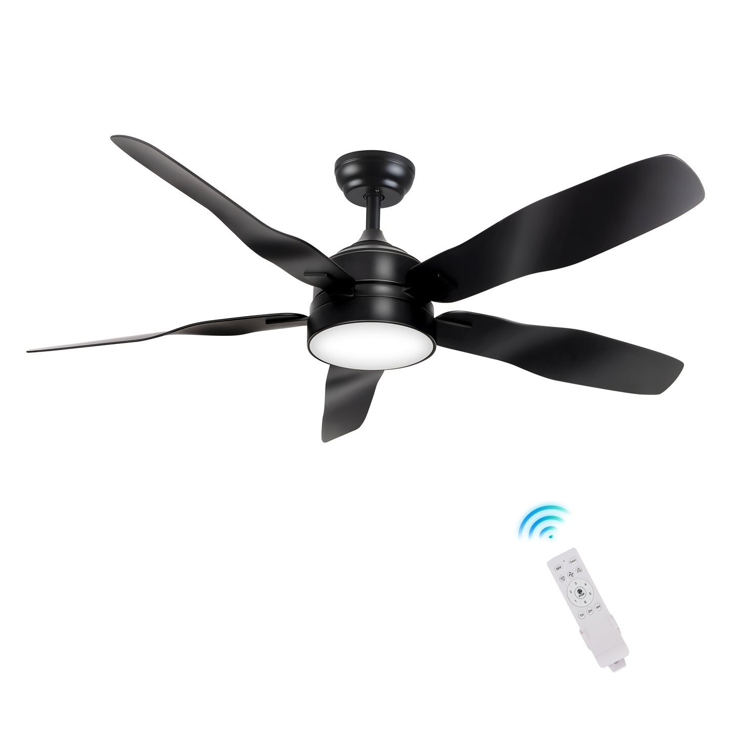 Summit Living 52" Smart Ceiling Fan with LED Light & Remote, 6 Speeds, Curved Blades, Timer & Dual Modes for All Seasons, Black