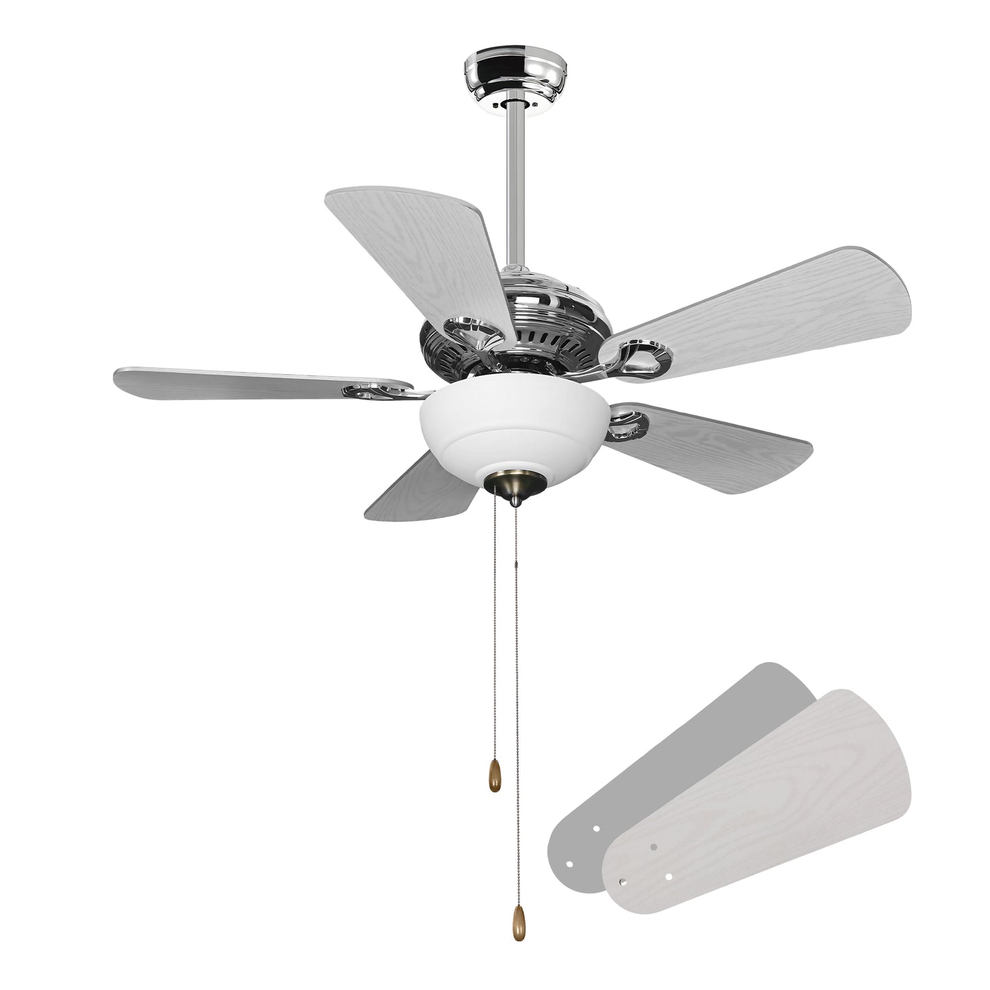 Summit Living 42" Ceiling Fan with Light, Pull Chain Control, 6 Speeds, 5 Reversible Blades, White & Grey Color