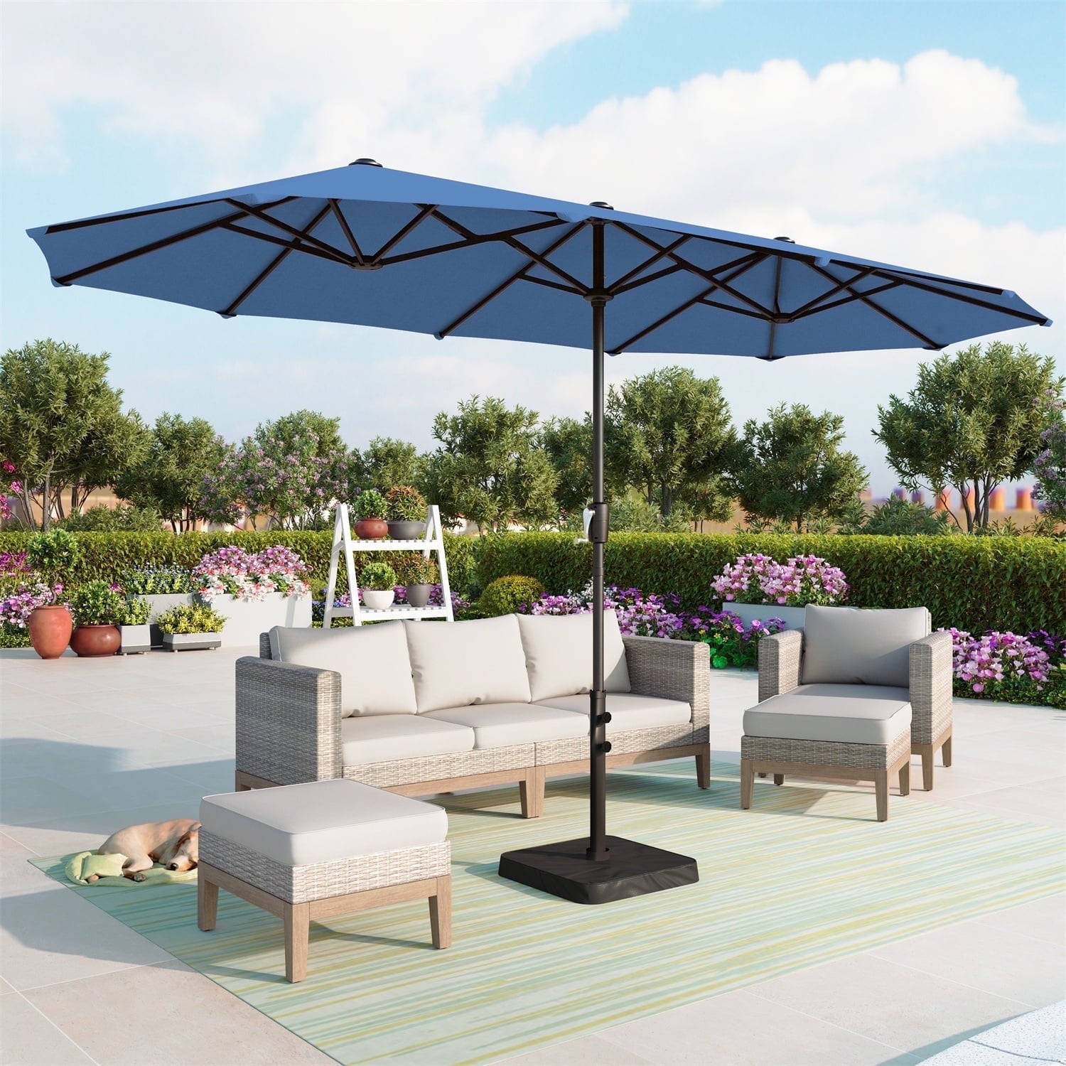 Summit Living 13 ft Large Patio Umbrella Double-Sided Rectangular Outdoor Market Table Umbrella for Outside – Haze Blue Summit Living 13 ft Large Patio Umbrella Double-Sided Rectangular Outdoor Market Table Umbrella for Outside – Haze Blue