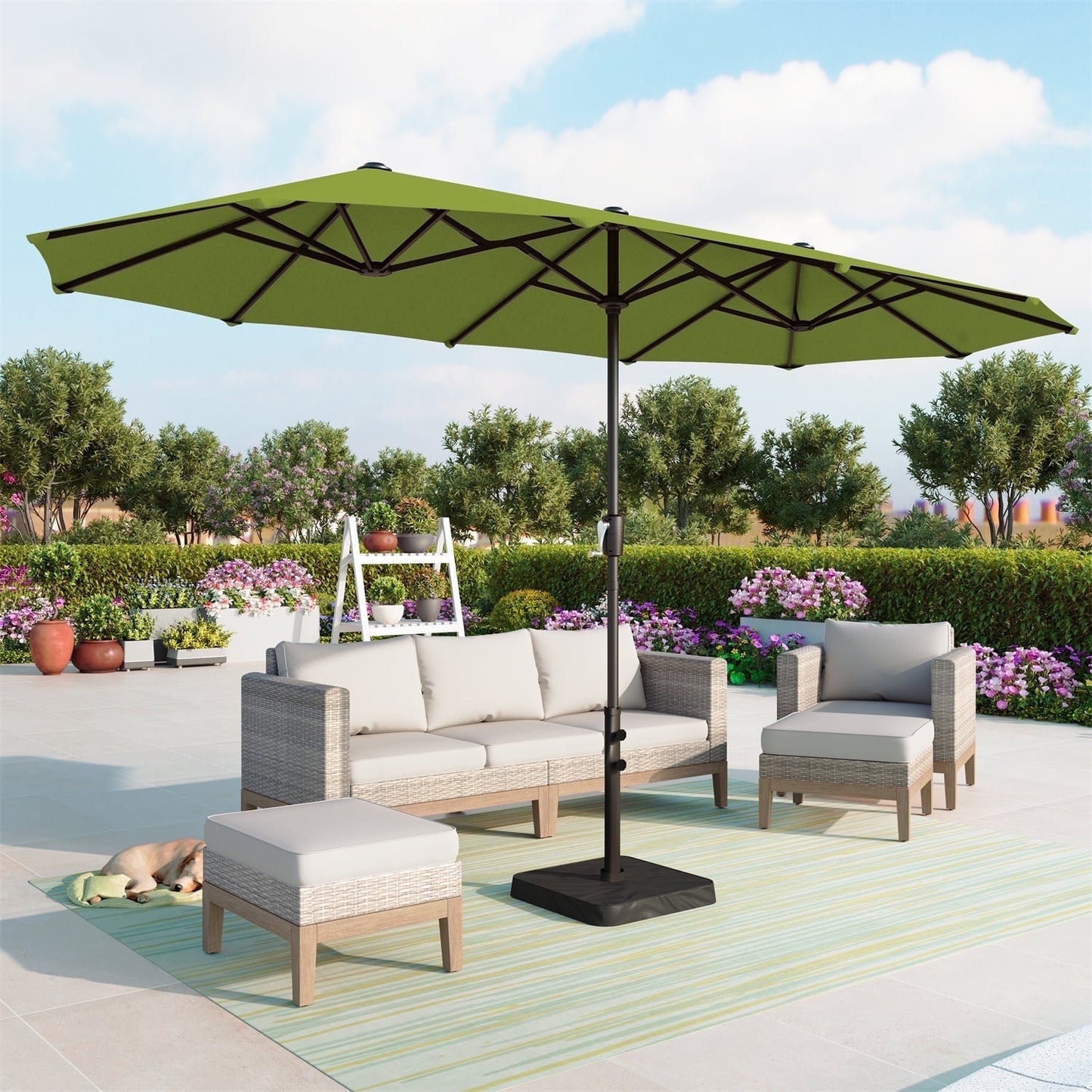 Summit Living 13 ft Large Patio Umbrella Double-Sided Rectangular Outdoor Market Table Umbrella for Outside – Lime Green