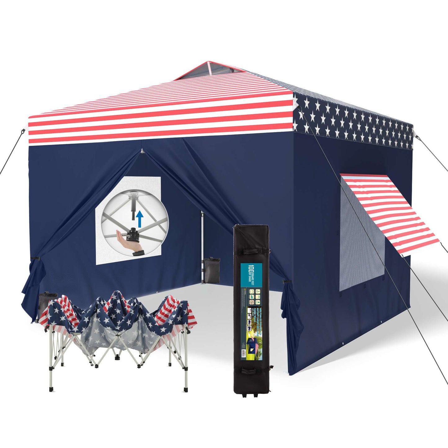 Summit Living 10' x 10' Pop up Canopy Tent with Sidewalls for Outside, Flag