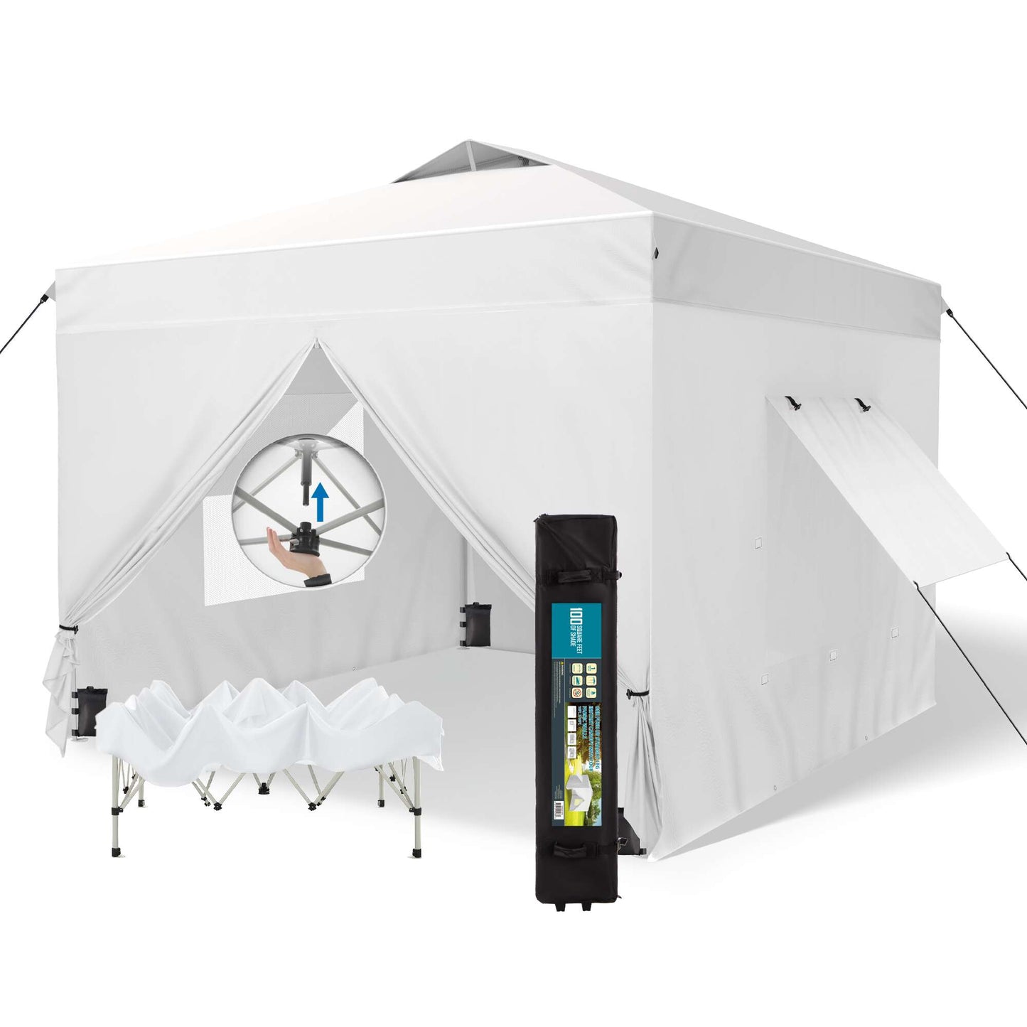 Summit Living 10' x 10' Pop up Canopy Tent with Sidewalls for Outside White