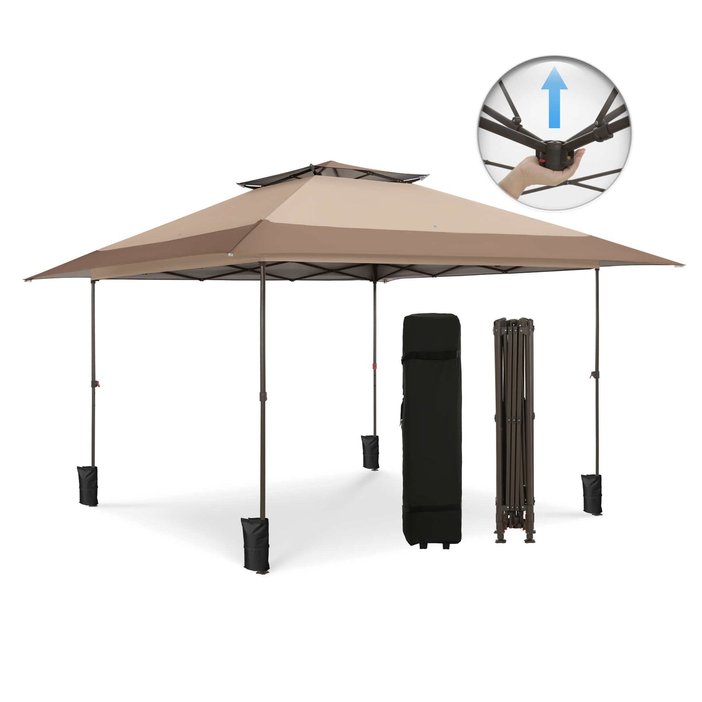 Summit Living 13 x 13 Ft Pop up Canopy Tents for Outside Easy Setup Canopy Shelter w/ 1-Button Setup Brown
