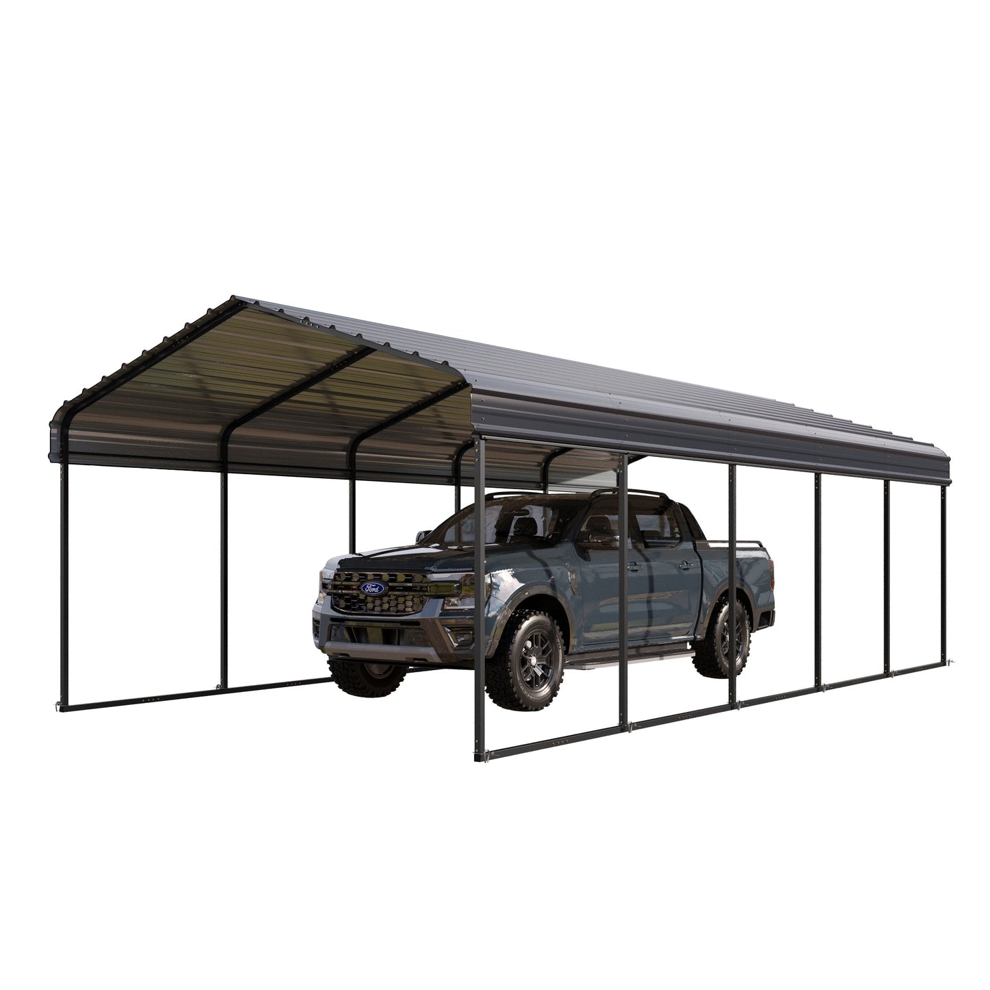 Summit Living 12 x 25 ft Carport with Galvanized Steel Roof, Heavy-Duty Garage Car Storage Shelter, Gray