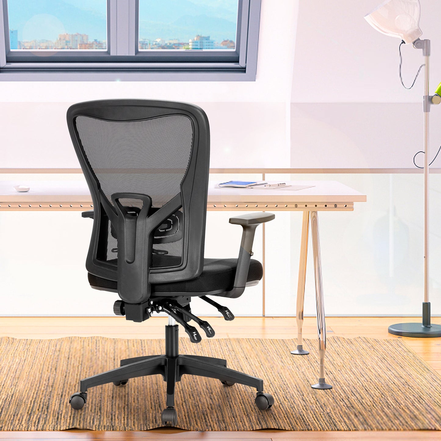 Summit Living Ergonomic Swivel Office Chair,Breathable High Back Mesh Computer Desk Chair with Adjustable Armrest and Lumbar for Home Office,Black