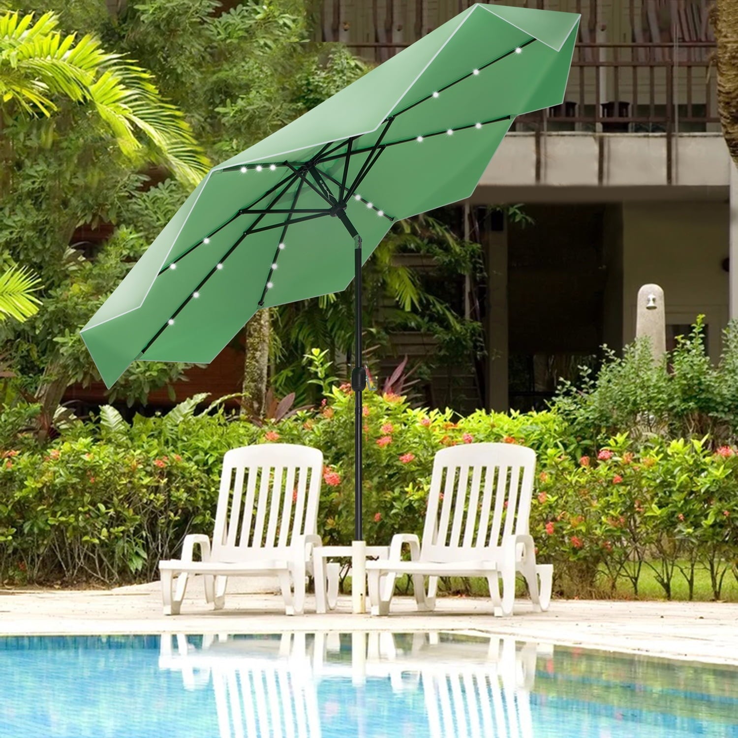 9ft patio umbrella with led lights MF Studio 9 Ft Patio Umbrella with LED Solar Lights Green