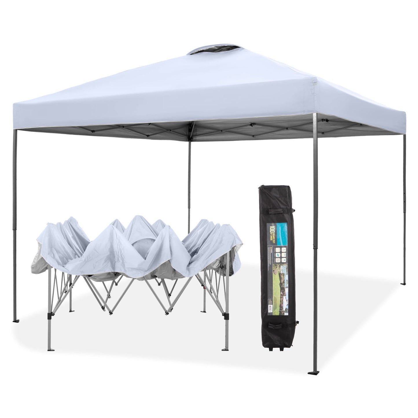 Summit Living 10 ft Canopy Tent Straight Legs Instant Canopy for Outside with Wheeled Bag White