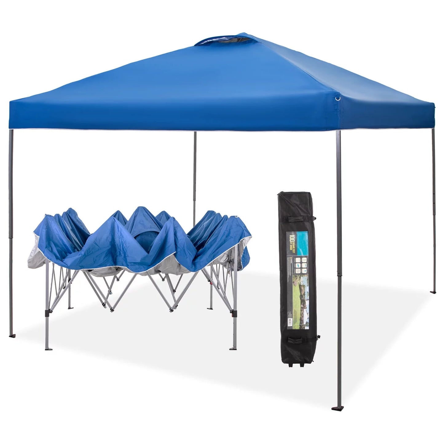 Summit Living 10 ft Pop up Canopy Tent Straight Legs Instant Canopy for Outside with Wheeled Bag Blue