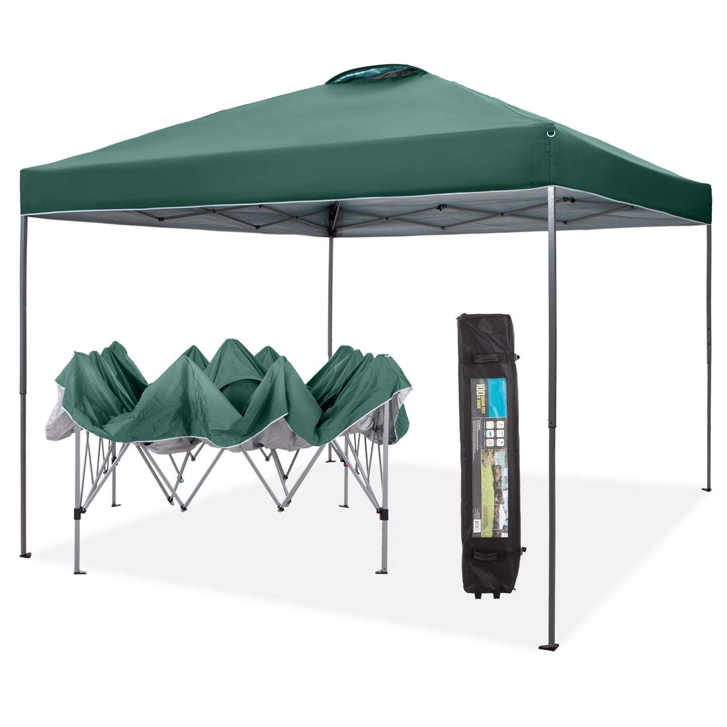 Summit Living 10 ft Pop up Canopy Tent Straight Legs Instant Canopy for Outside with Wheeled Bag Green