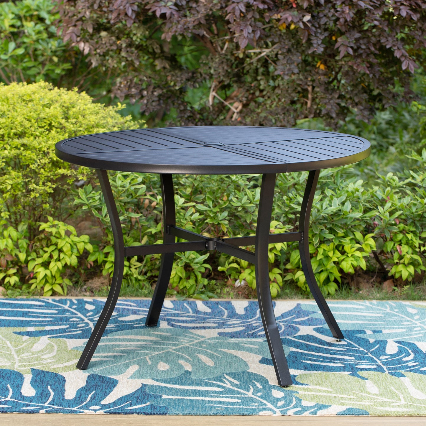 Summit Living Outdoor Dining Table, Round Top with 1.9" Umbrella Hole for 4-Perosn, Black