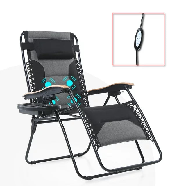MF Studio Padded Oversized Zero Gravity Chair Folding Lounge Recliners With Cup Holder with Massage Function, Black