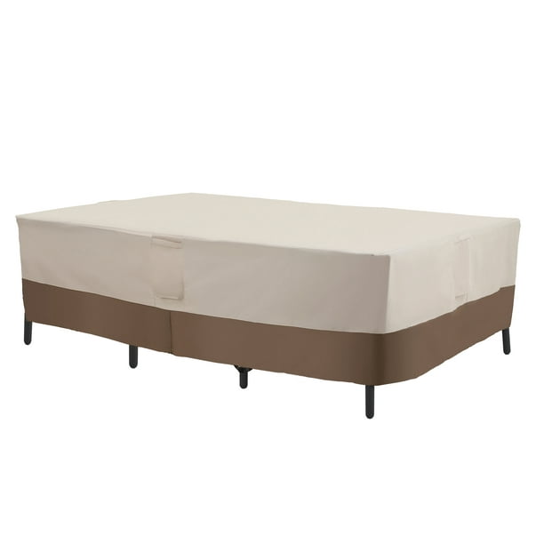 Summit Living 129 Inch Rectangular/Oval Patio Furniture Cover, 600D Oxford Outdoor Furniture Table Chair Set Cover, All Weather Resistant Patio Cover for Outdoor Dining Set, Beige & Brown