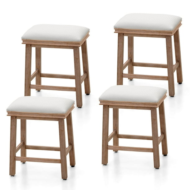 Summit Living 24 Inch Wooden Counter Bar Stools for Kitchen Faux Leather Seat Backless Barstools Set of 4, White