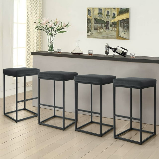 Summit Living Counter Height 30 inch Bar Stools Set of 4 for Kitchen Backless PU Leather Stools Chairs, Black