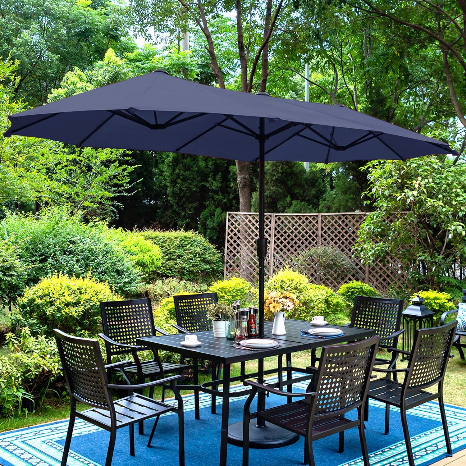 Summit Living 13ft Double-Sided Patio Umbrella Large Outdoor Table Umbrella Navy Blue Summit Living 13ft Double-Sided Patio Umbrella Large Outdoor Table Umbrella Navy Blue