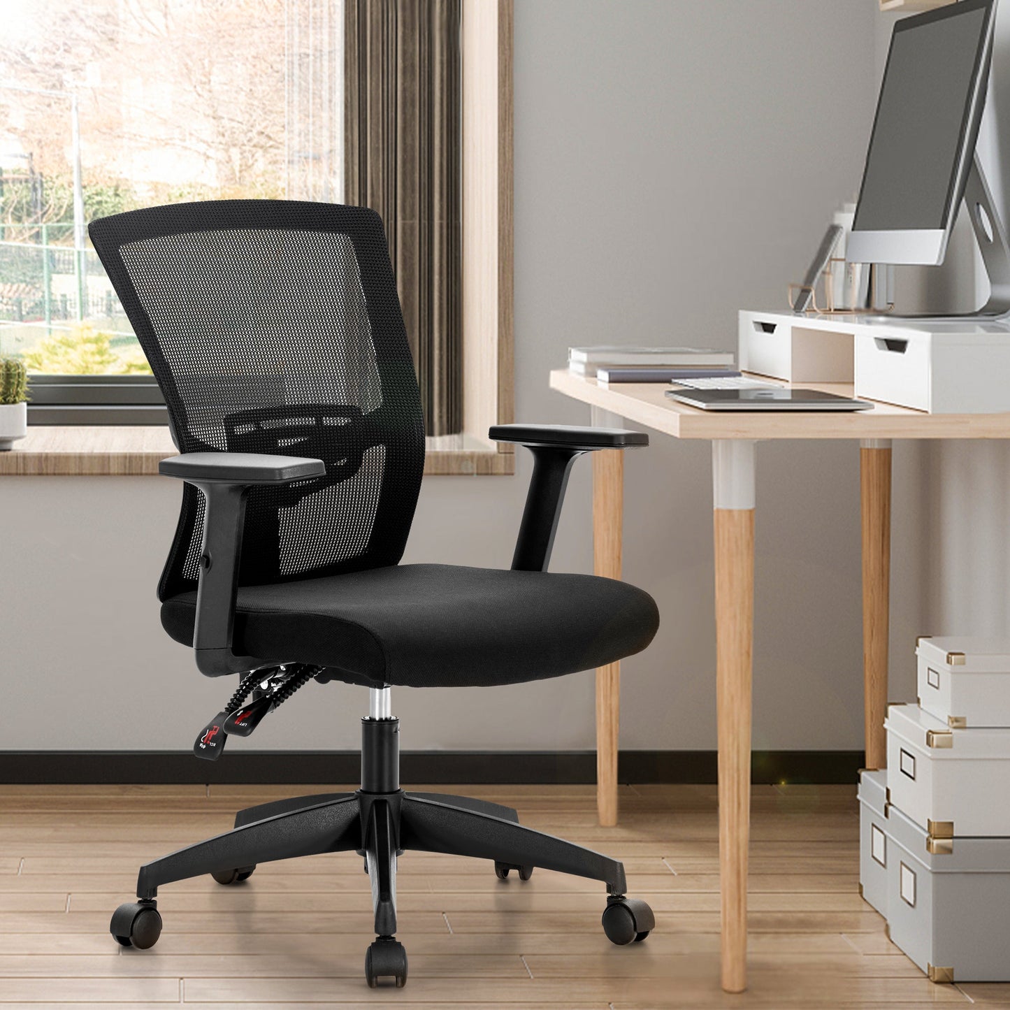 Summit Living Ergonomic Mesh Office Chair Mid Back Computer Chair with Adjustable Lumbar Support,Armrest&Seated for Home Office,Black