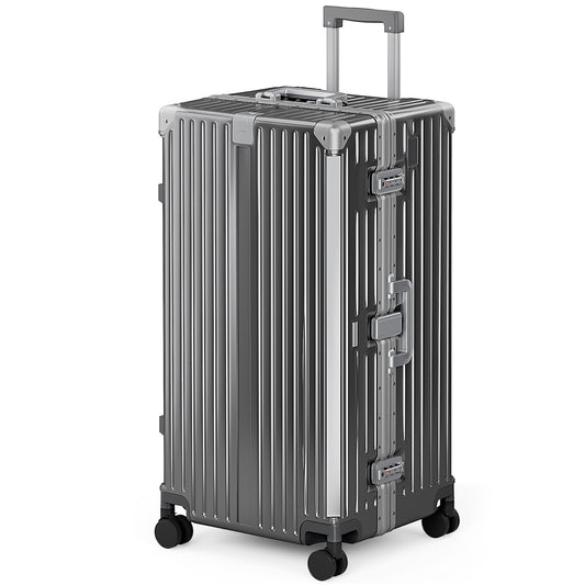 MF Studio 30 Inch Checked Trunk Luggage, Lightweight Zipperless PC Hardshell Suitcase with Aluminum Frame, TSA Locks, Spinner Wheels, USB Charging Port, Dark Gray