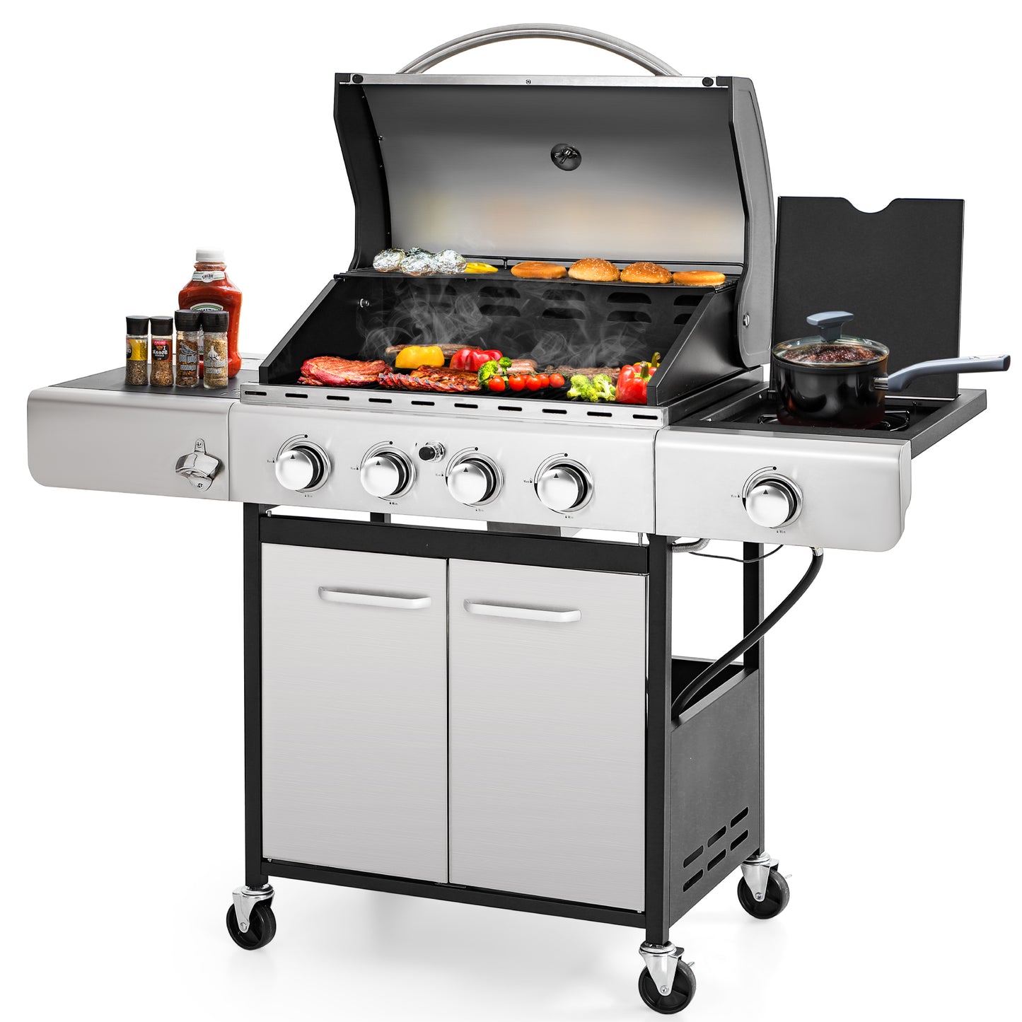 MF Studio 4 Burner Propane Gas Outdoor Grill with Side Burner Stainless Steel BBQ Grill