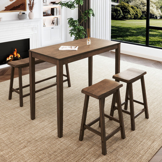 MF Studio Counter Height Bar Table Set with Bar Stool and Bench, 4-Piece Wood Dining Table Set for Small Space, Rustic Caramel