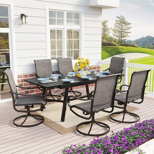 MF Studio 7-Piece Metal Patio Dining Set with Expandable Table & 6 Chairs, Black