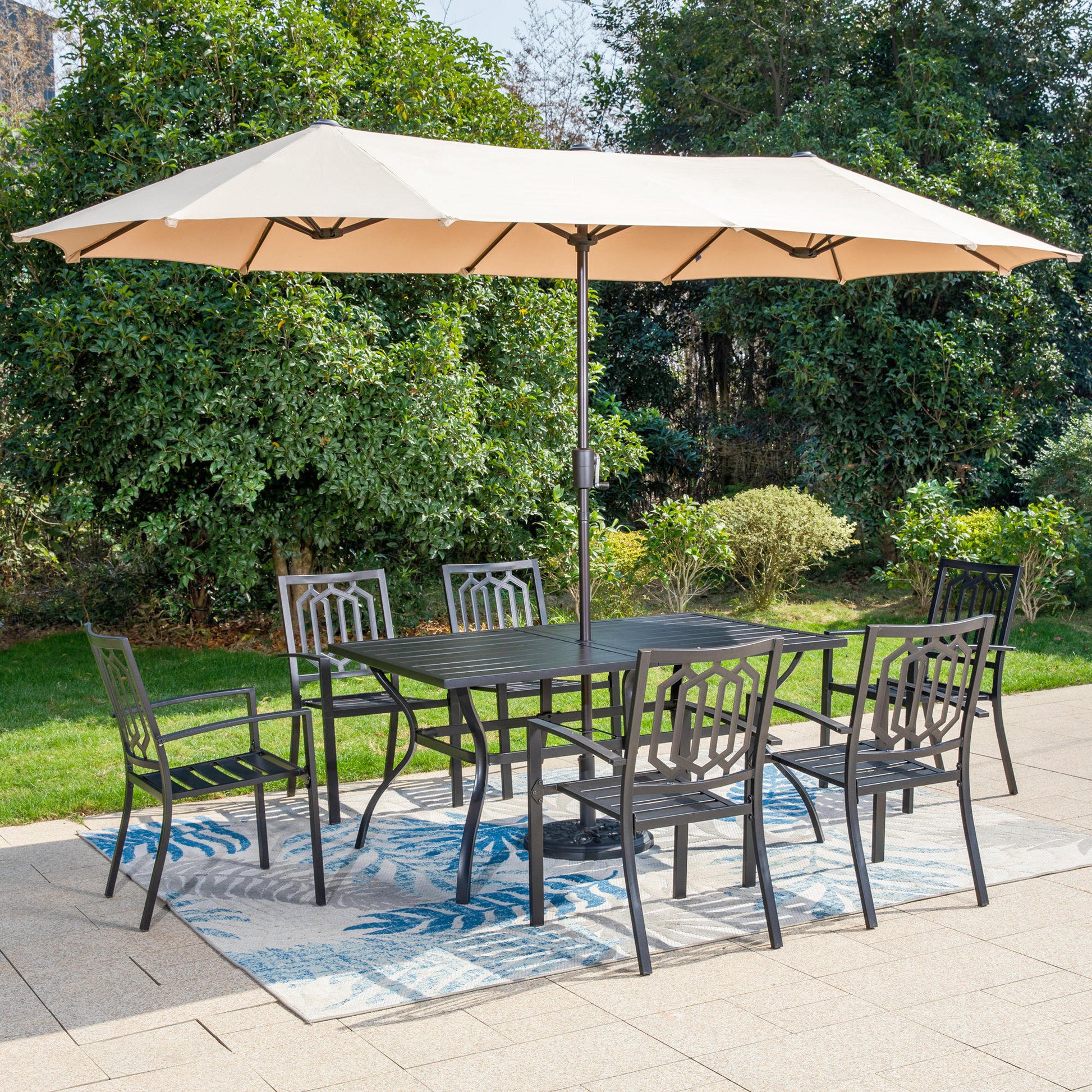 8 person patio dining set with umbrella MF Studio 8 Piece Outdoor Dining Set with 13 ft Umbrella, All-Weather – summitlivin