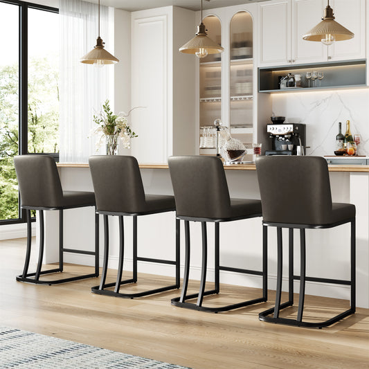 MF Studio 24" Counter Height Bar Stool with Back Set of 4, Faux Leather Bar Chair for Kitchen Island, Dark Gray
