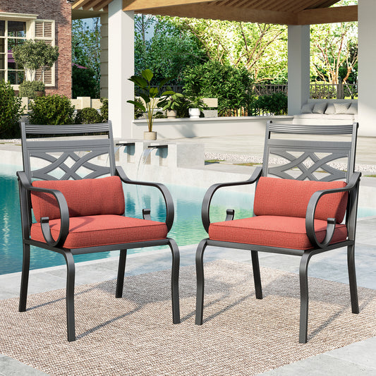 SUMMIT LIVING 2-Piece Outdoor Patio Dining Chairs with Removable Cushions & Pillows, Black & Red