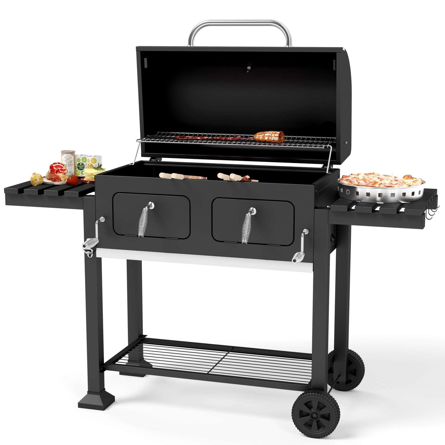 Summit Living 34 Inch Charcoal Grill Extra Large Portable BBQ  Grill Black