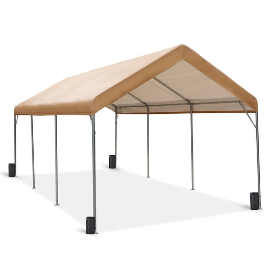 MF Studio 10' X 20¡¯ Carport Heavy Duty Car Canopy Galvanized Car Boat Shelter with 8 Legs Beige