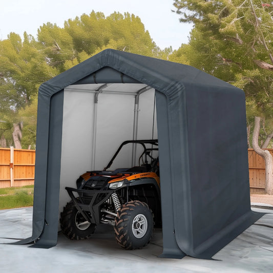 Summit Living 9.8 x 5.9 ft Outdoor Portable Storage Shed,Garden Tool Storage Tent Shelter with Roll-up Zipper Door & Waterproof Canopy, Dark Gray