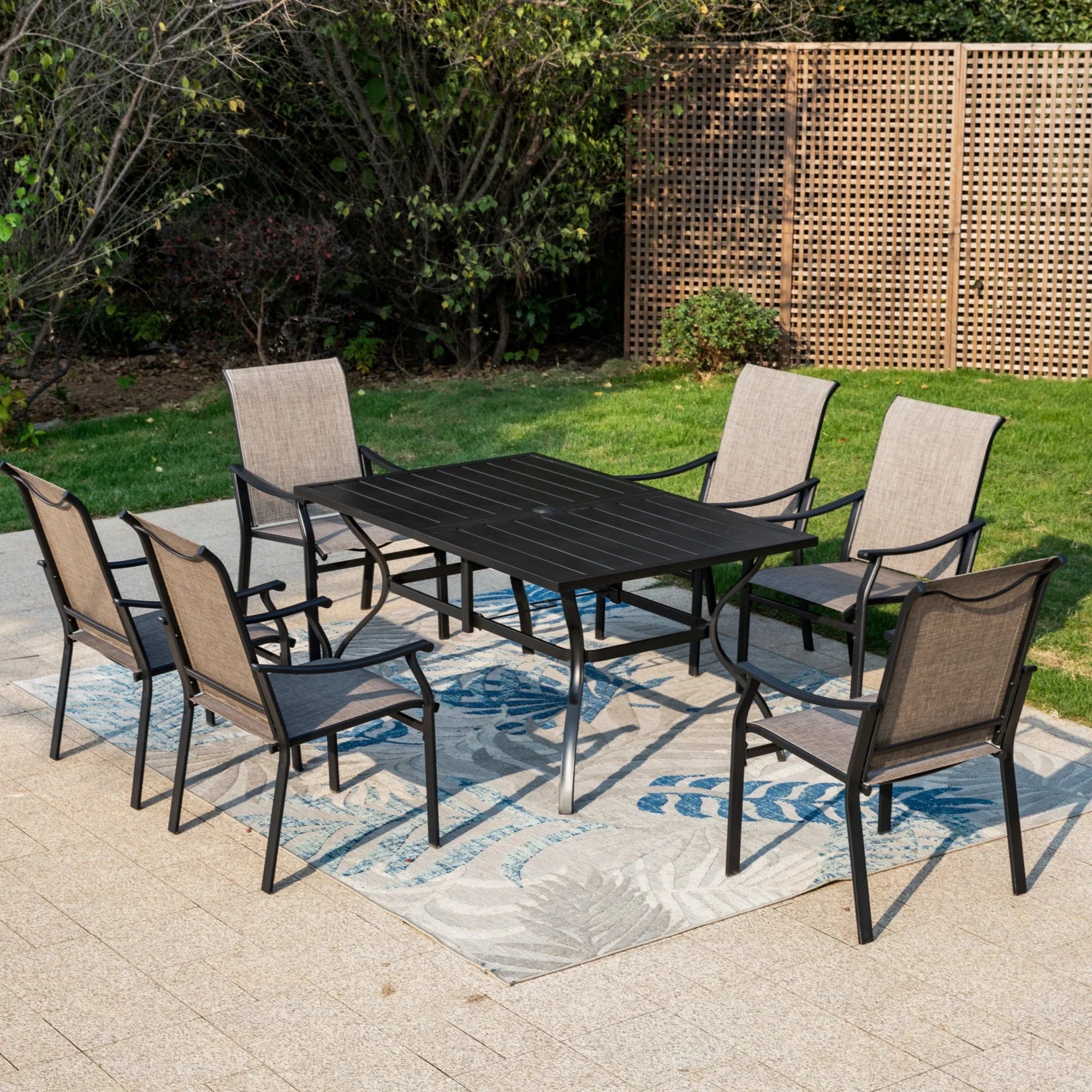 MF Studio 7-Piece Outdoor Patio Dining Set with High-Back Sling Chairs ...