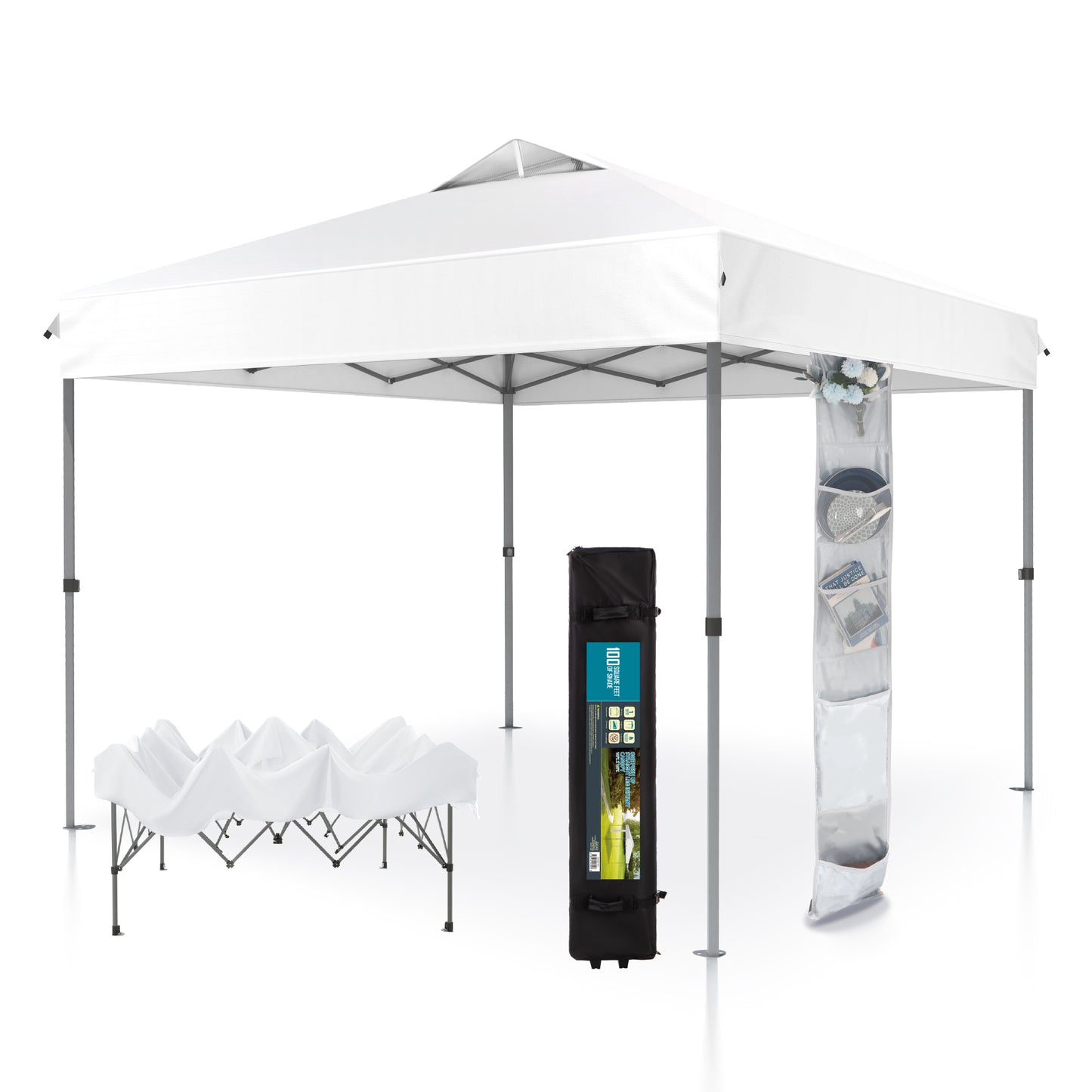 Summit Living 10 by 10 Ft Pop up Canopy Tent Straight Legs Instant Canopy for Outside with Wheeled Bag White
