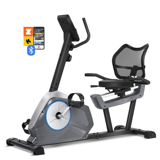 MF Studio Exercise Bike, Recumbent Bike for Home Seniors Adults, 16 Levels Resistance Indoor Cycling Bike with Adjustable and Wide Seat, LCD, Heart Rate Handle, 350lbs Weight Capacity