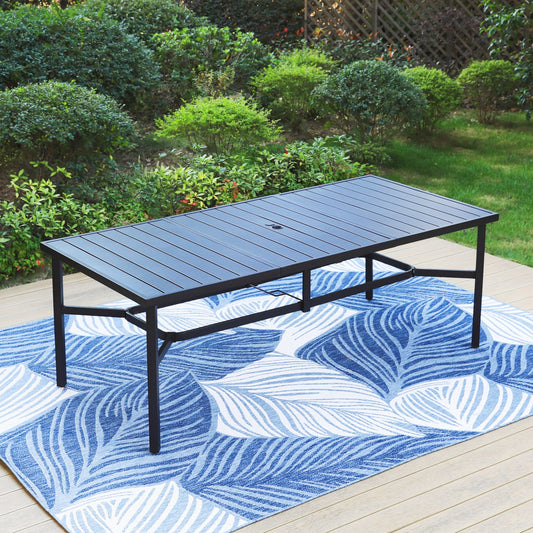 MF Studio 83" Outdoor Patio Dining Table for 8 Person with Umbrella Hole, Large Steel Dining Table, Black