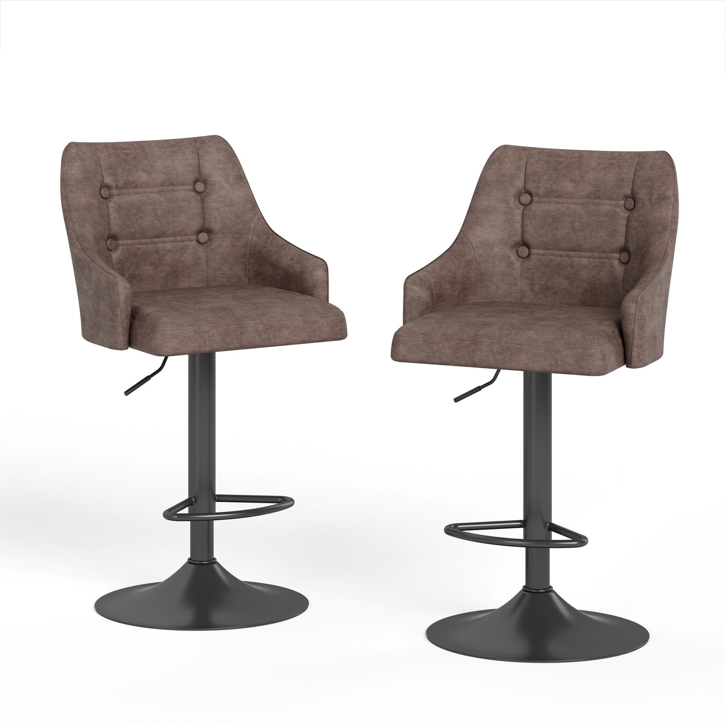 Summit Living Counter Height Bar Stools Swivel Kitchen Counter Island Faux Leather Dining Chairs Set of 2 with Backrest, Gray