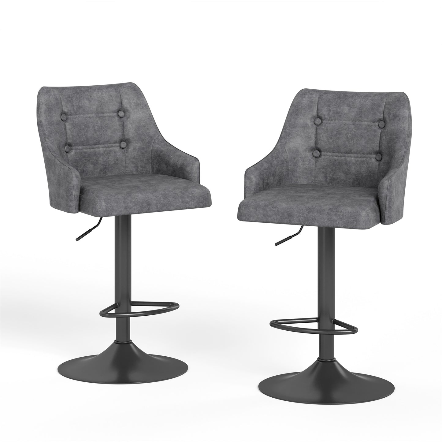 Summit Living Counter Height Bar Stools Swivel Kitchen Counter Island Faux Leather Dining Chairs Set of 2 with Backrest, Gray