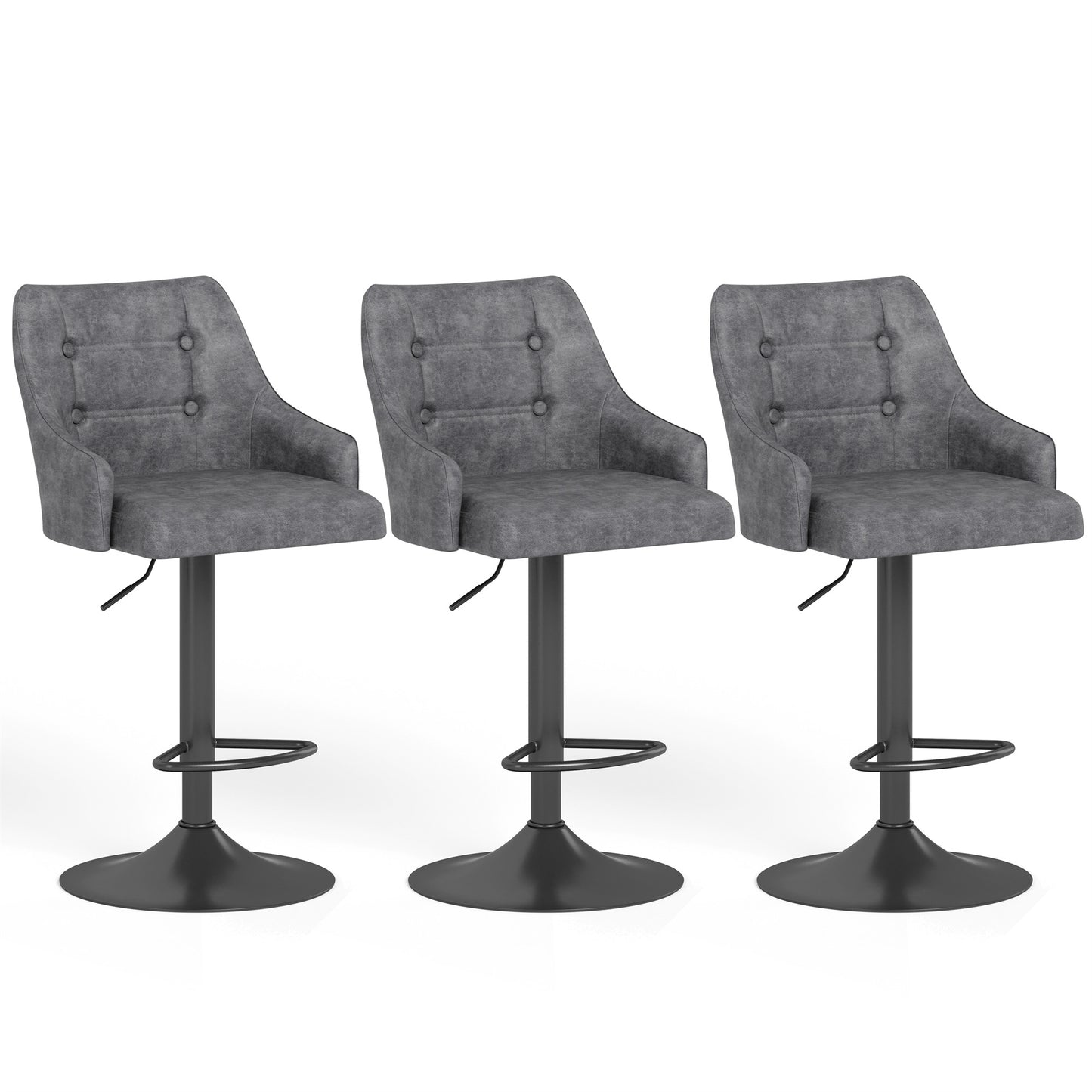 Summit Living Counter Height Bar Stools Swivel Kitchen Counter Island Faux Leather Dining Chairs Set of 2 with Backrest, Gray