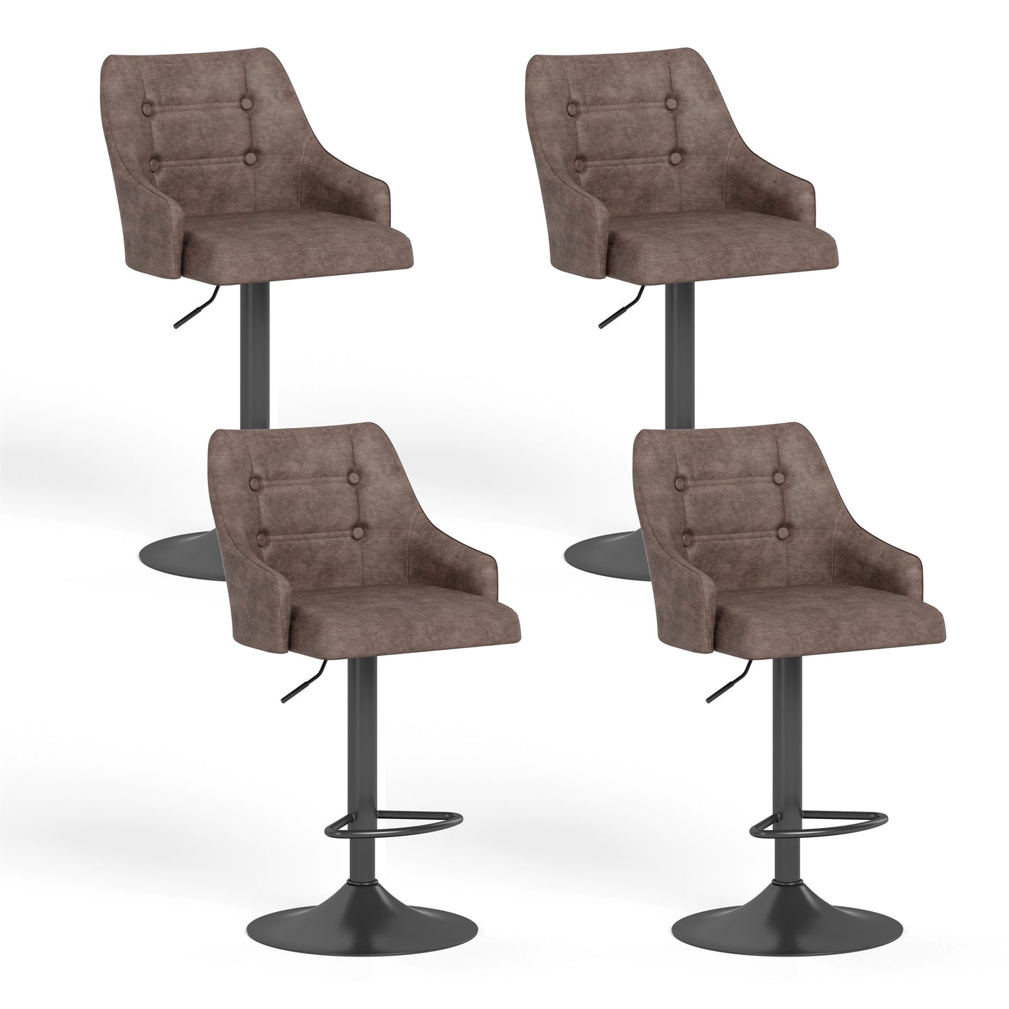 Summit Living Counter Height Bar Stools Swivel Kitchen Counter Island Faux Leather Dining Chairs Set of 2 with Backrest, Gray