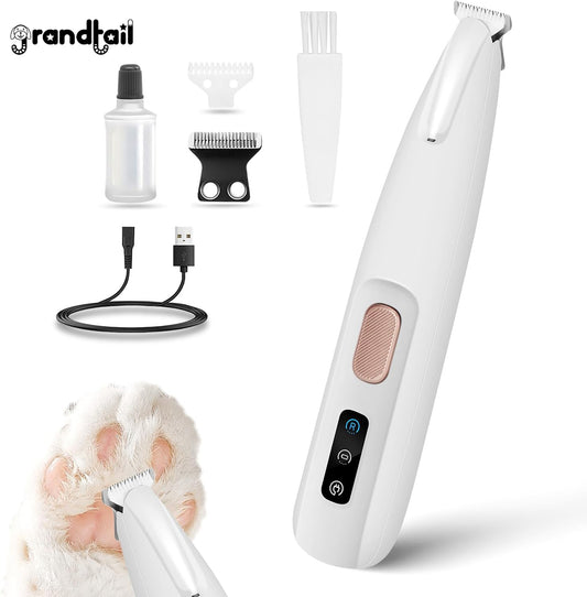 Grandtail Electric Dog Trimmer for Dogs Paw Hair Trimmer, Electric and battery-powered hair clippers,Pet Paws Trimmer with Led Light, Rechargeable Low Noise Pet Trimmer Hair Clipper