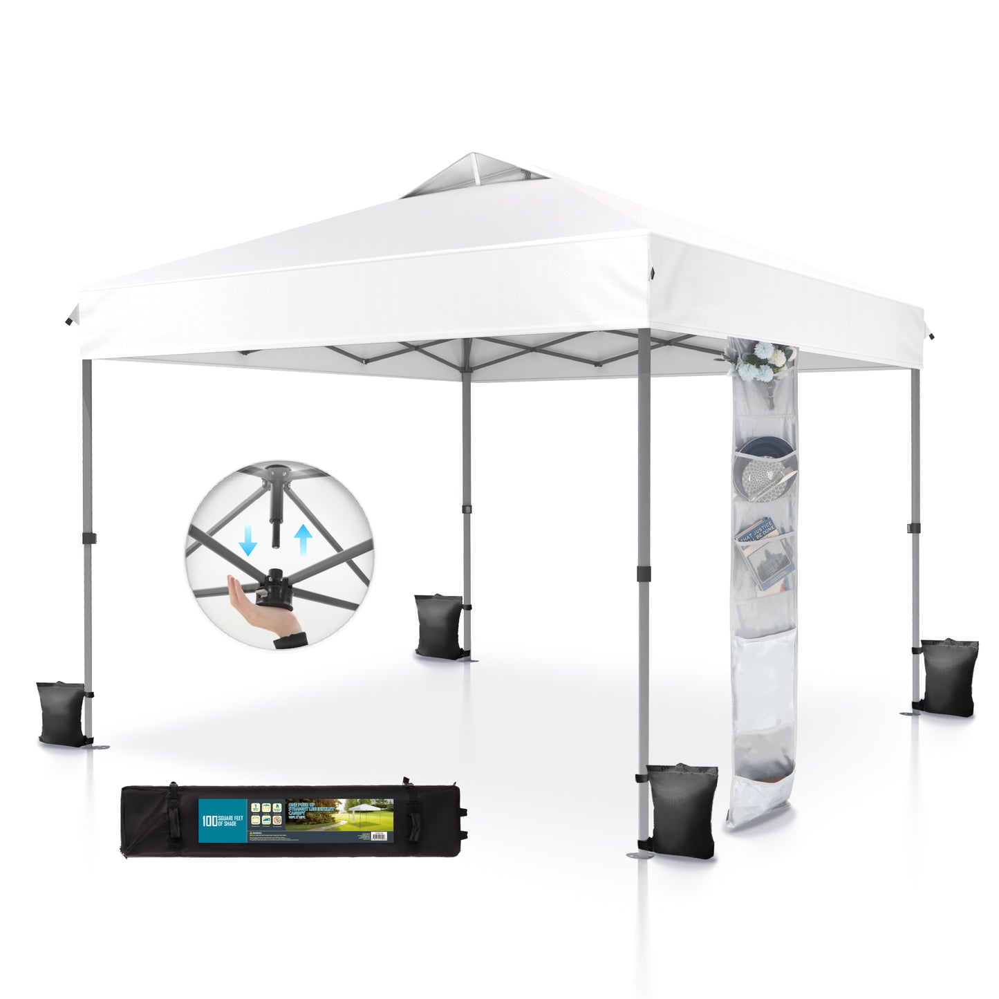 SUMMIT LIVING 10 by 10 Ft Pop up Canopy Tent Straight Legs Instant Canopy for Outside with Wheeled Bag White