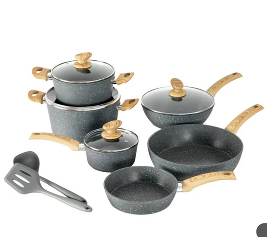 MF Studio 12-Piece Cookware Set Granite Nonstick Pots and Pans Dishwasher Safe, Blue Gray