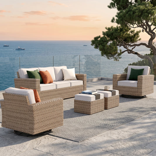 MF Studio 5  Pieces Patio Conversation Set Wicker Outdoor Furniture Sectional Sofa Set Beige
